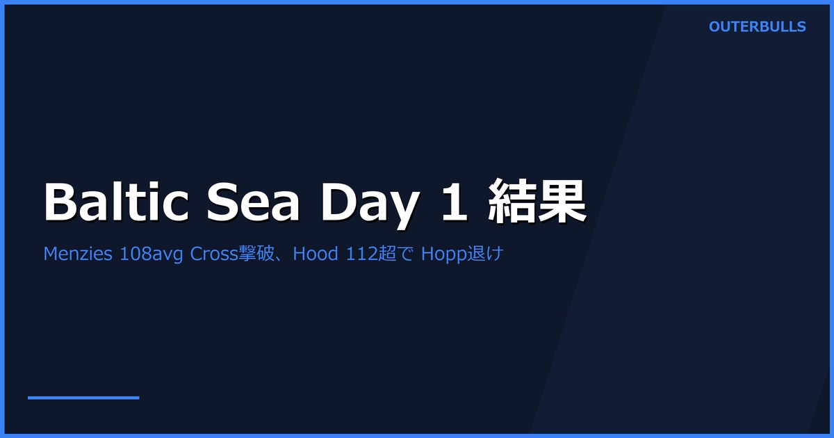 Baltic Sea Darts Open 2026 Day 1 結果｜Menzies が 108平均で Cross を 6-4 撃破、Hood が112超平均で Hopp 退け、地元勢は Springer のみ進出（5/29 Kiel）