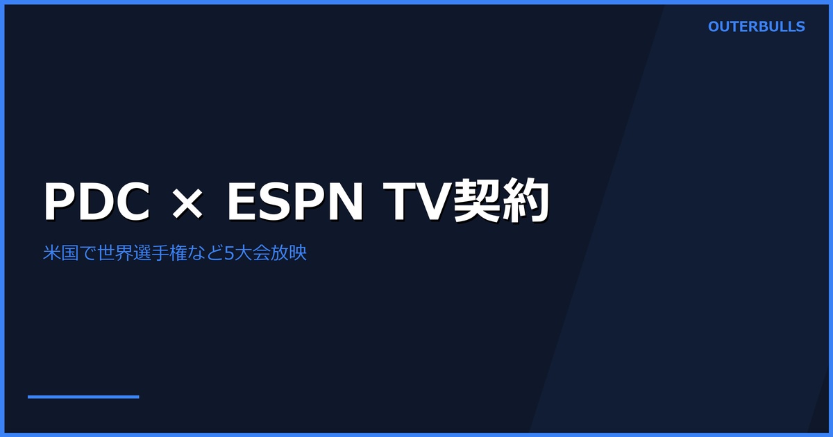 PDC が ESPN と複数年TV契約｜世界選手権・World Matchplay など5大会を米国で放映、ESPN2・ESPN+ で配信。US Darts Masters がローンチイベントに