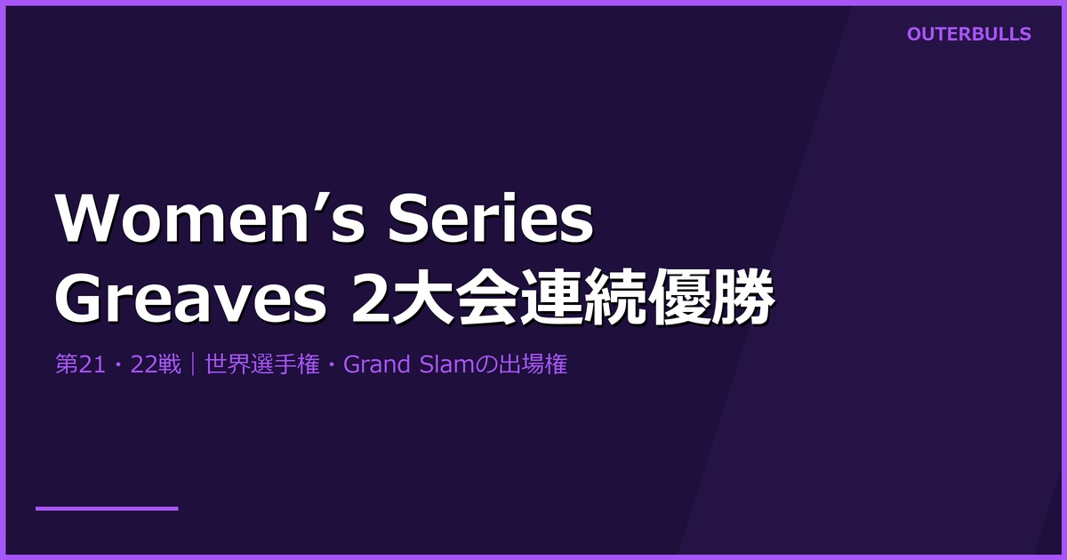 Women’s Series第21・22戦｜Greaves連勝、HayterとAshtonの出場権が確定