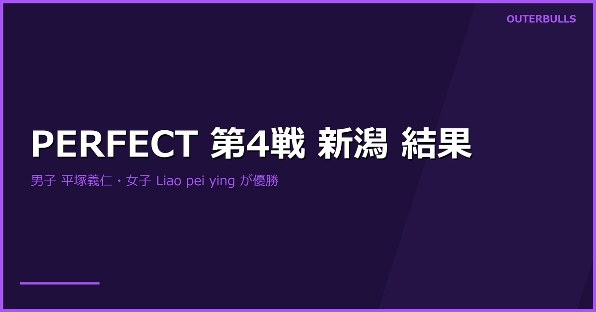 PERFECT 第4戦 新潟 結果｜男子 平塚義仁、女子 Liao pei ying が優勝