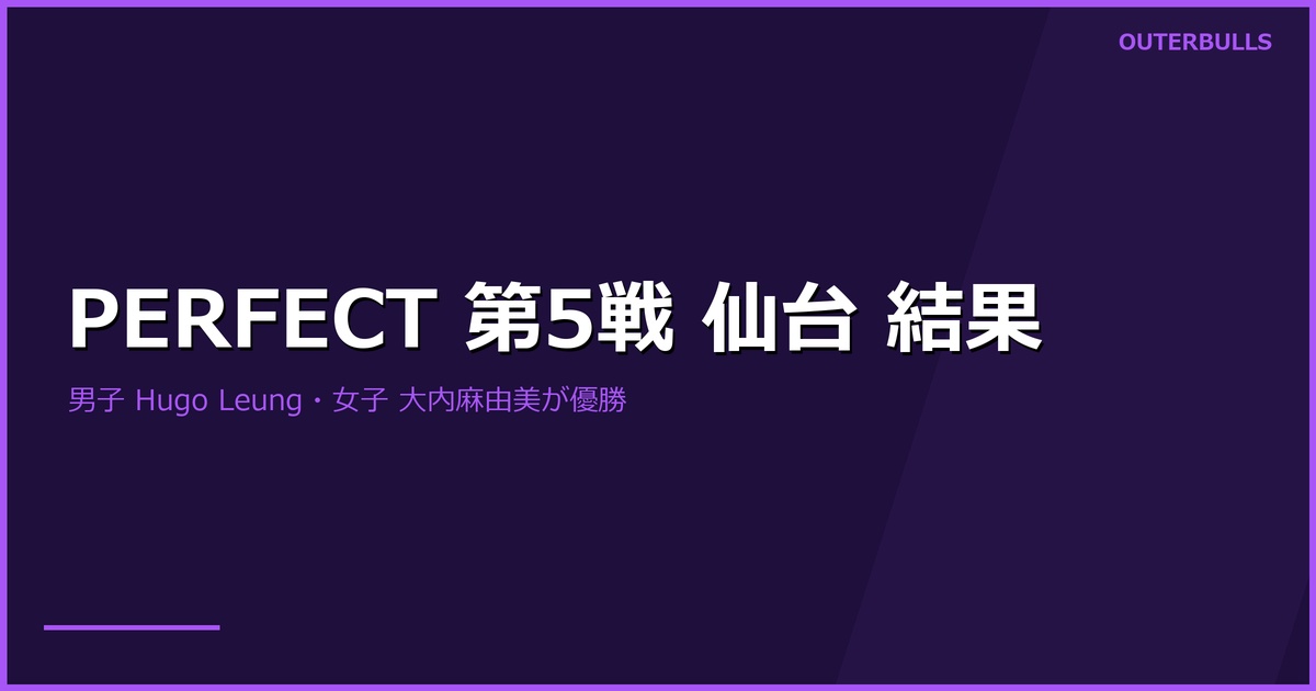 PERFECT 第5戦 仙台 結果｜男子 Hugo Leung が初優勝、女子 大内麻由美が今季初V