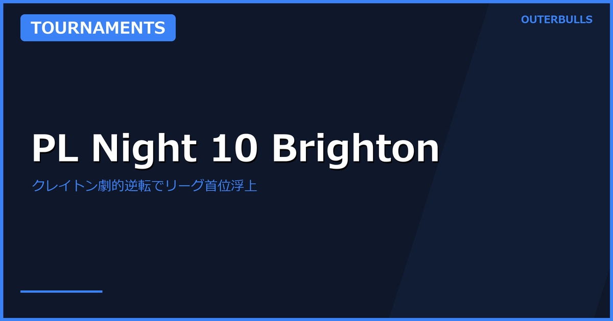 Premier League Night 10 結果 — クレイトンがMvGのマッチダーツを凌ぎ劇的逆転優勝、リーグ首位に浮上