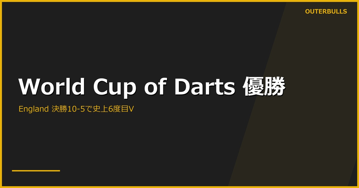 World Cup of Darts 2026 優勝は England｜Littler＆Humphries が決勝で Netherlands を 10-5、チーム平均104.77で史上6度目の制覇