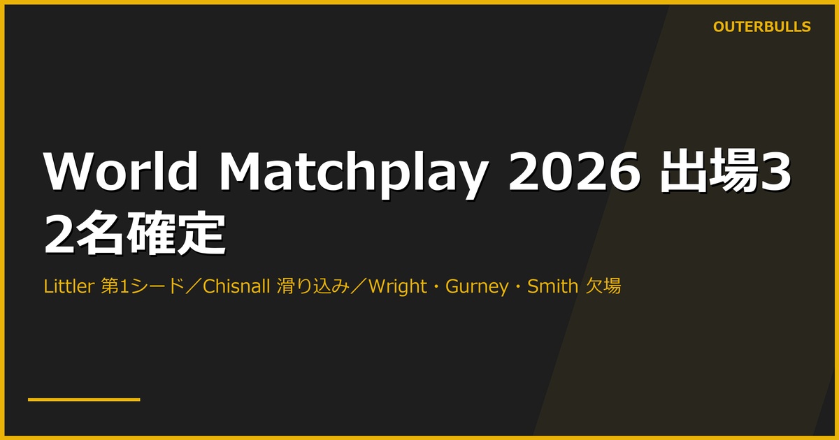 World Matchplay 2026 出場32名が確定｜PC24終了でフィールド決定、Chisnall が最後の枠で滑り込み。Peter Wright・Daryl Gurney・Michael Smith らは本戦を逃す