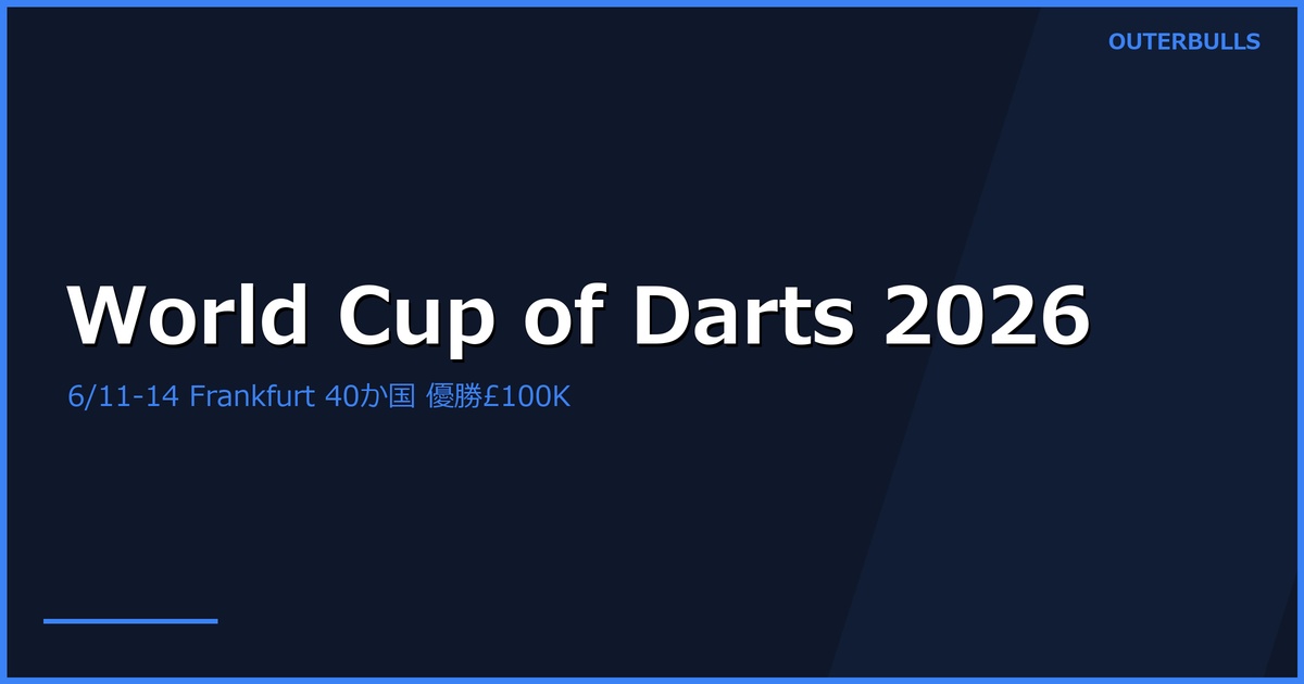 World Cup of Darts 2026 プレビュー｜6/11-14 フランクフルト Eissporthalle 開催、40か国国別対抗戦・総額£500,000、Northern Ireland が連覇挑戦、Japan は酒井素＋村松治樹で参戦