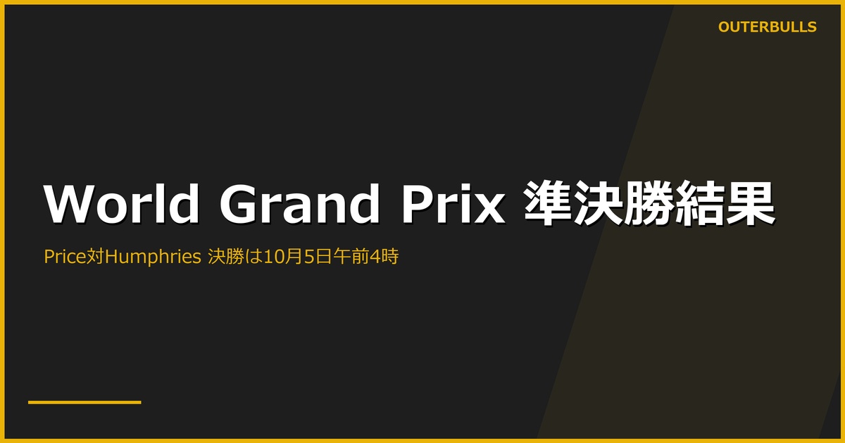 World Grand Prix準決勝結果｜決勝はPrice対Humphries、5日午前4時