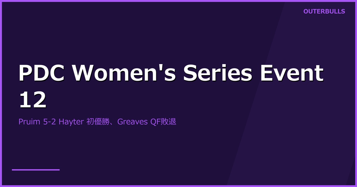 PDC Women's Series Event 12｜Vicky Pruim が初優勝、Greaves は QF で Hayter に敗退（5/17 Leicester）
