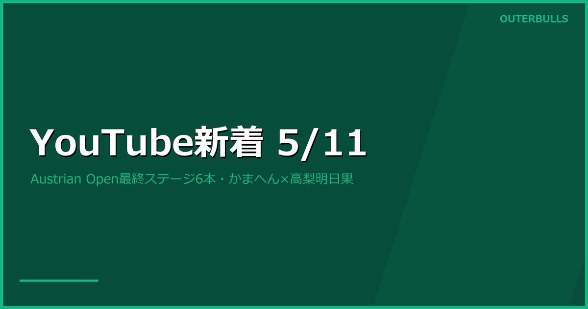 【YouTube新着】PDC公式 Austrian Open最終ステージ6本（THE RACE FOR THE TITLE 70.6K再生）、かまへん×高梨明日果プロ質問コーナーほか（5/11）