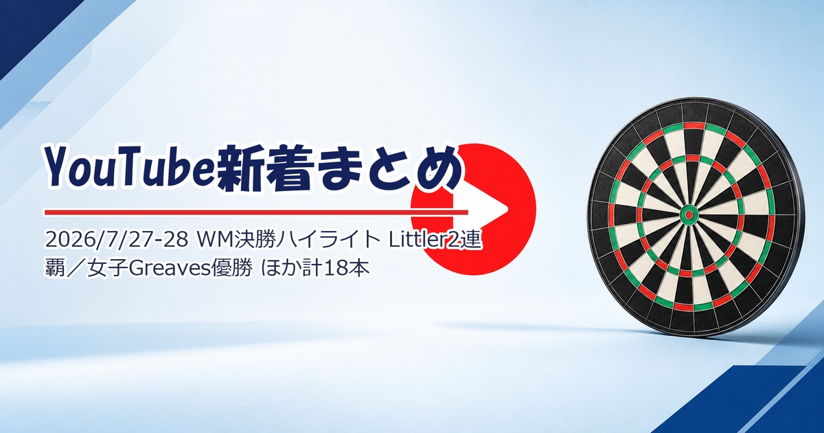 【YouTube新着】PDC「RECORD-BREAKING FINAL」World Matchplay 決勝ハイライトが19万再生、Sky の決勝クリップは29万再生、女子決勝 Greaves 優勝、PERFECT エリアチャンピオンズカップほか計18本（7/27〜28）